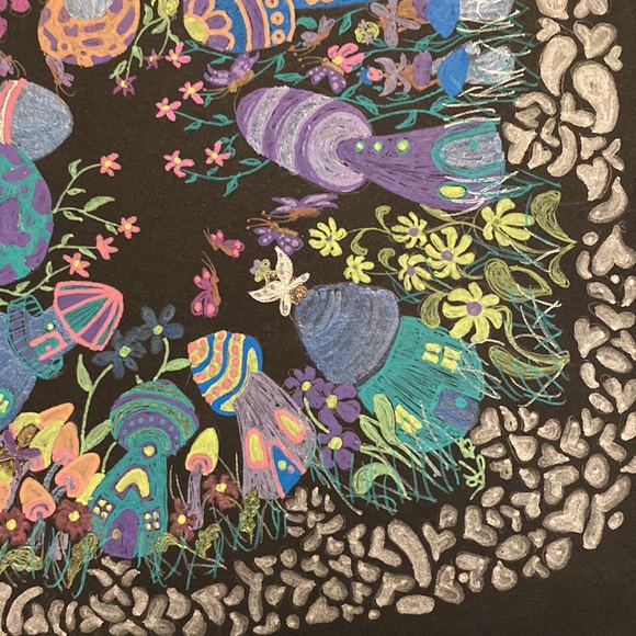 Unframed Original Art Mushroom Mandela w Fairies & Butterflies Drawing AB Artist - Picture 4 of 7